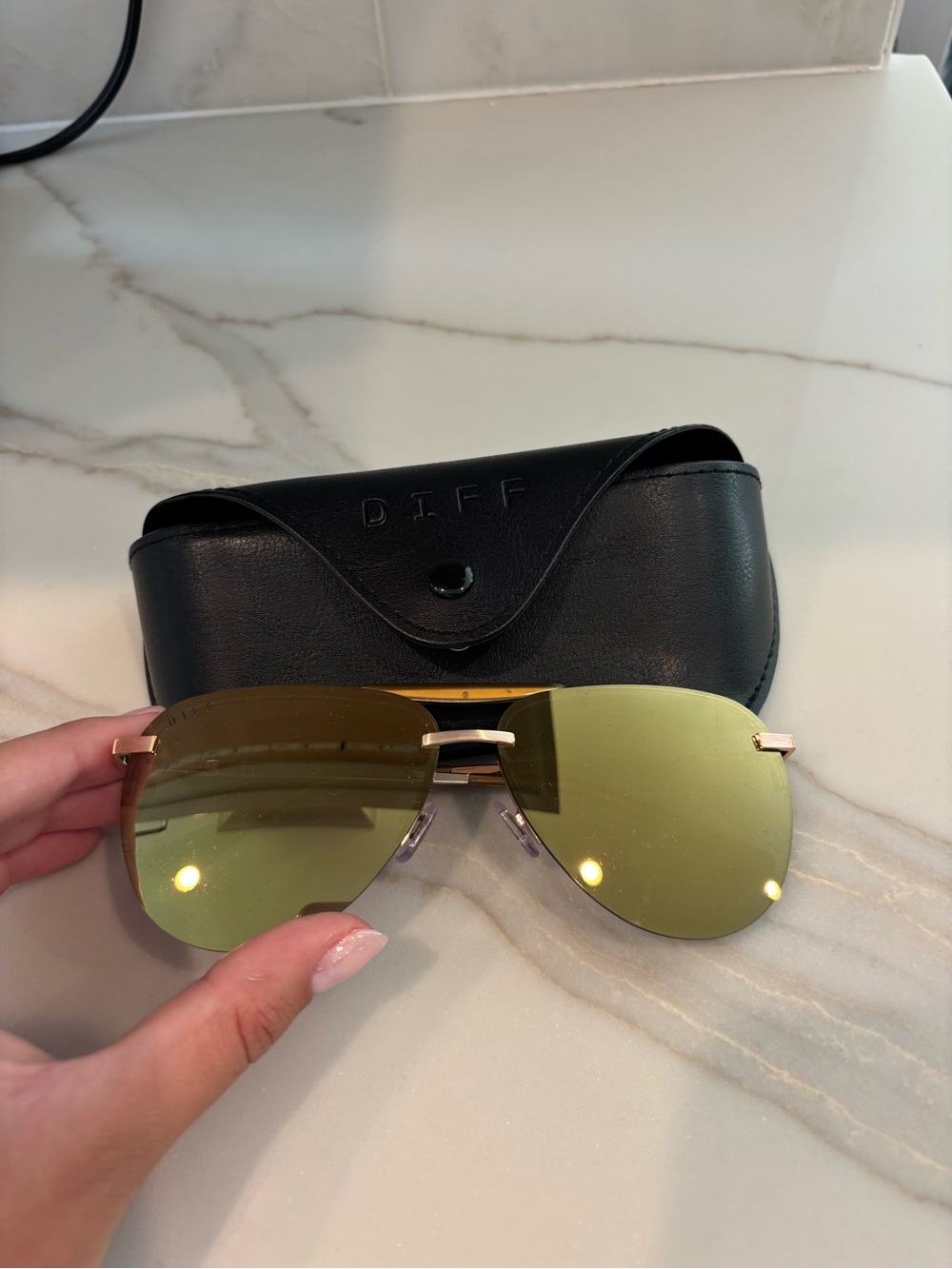 DIFF Eyewear Tahoe Brushed Gold Aviator Sunglasses Mirrored Polarized Womens